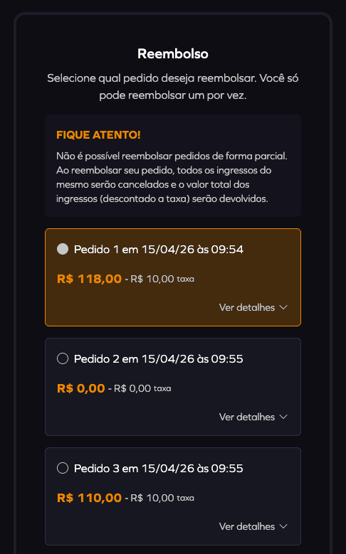 Tela de reembolso